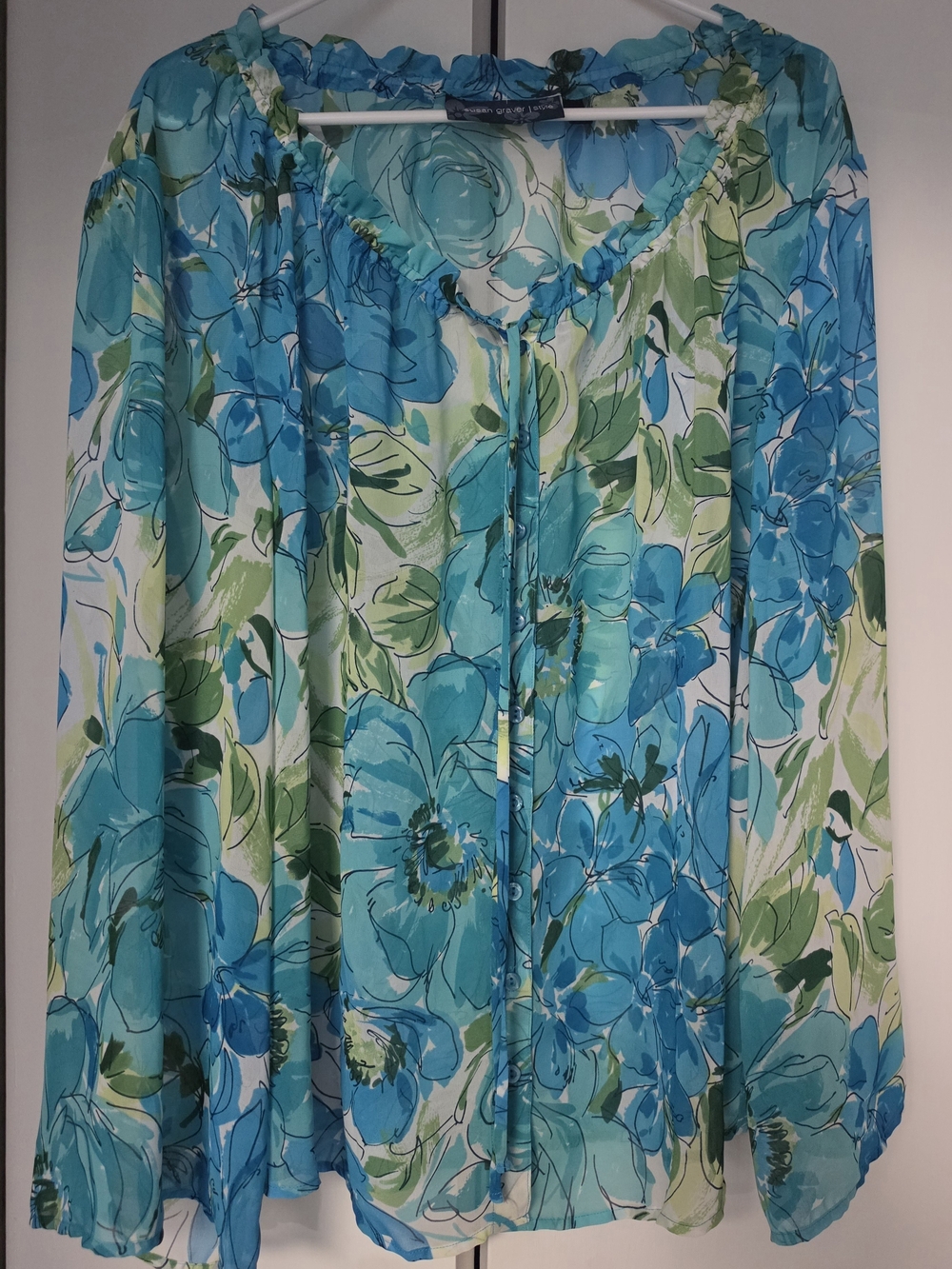 Susan Graver Blue Green Floral Blouse Size 2x
